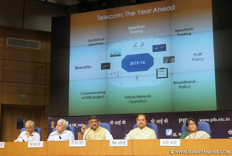 The Union Minister for Communications and Information Technology Ravi Shankar Prasad addresses a press conference in New Delhi on June 2, 2015.