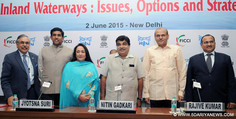  Nitin Gadkari at the National Conference on Indian Waterways, in New Delhi on June 02, 2015. The Secretary, Ministry of Shipping, Shri Rajive Kumar and other dignitaries are also seen