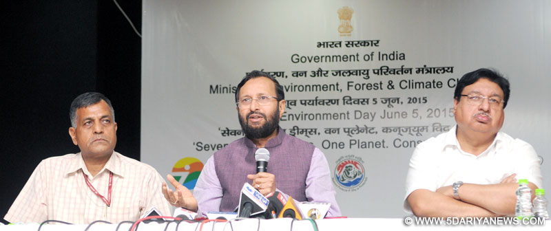 Prakash Javadekar interacting with the media persons in connection with the World Environment Day, in New Delhi on June 03, 2015.