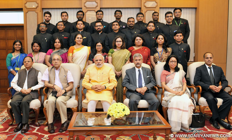 Narendra Modi with the Officer Trainees of the 2013 batch of Indian Foreign Service, in New Delhi on June 04, 2015. 