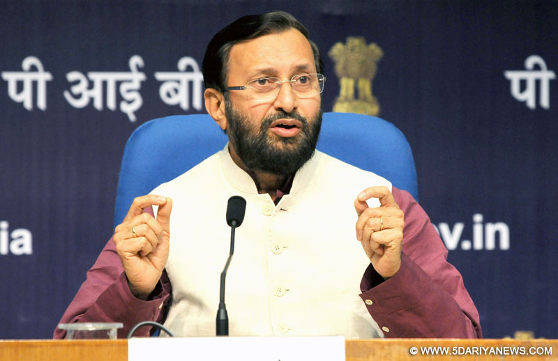 Prakash Javadekar addressing a press conference to mark the completion of one year of the NDA government, in New Delhi on June 08, 2015. 