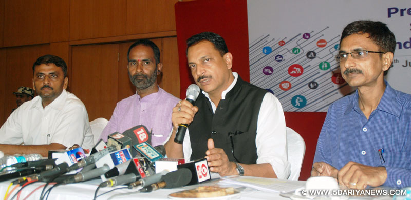 Rajiv Pratap Rudy addressing a press conference to mark the completion of one year of the NDA government, in Patna on June 08, 2015.