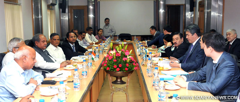A delegation from Kazakhstan meeting the Union Minister for Mines and Steel, Shri Narendra Singh Tomar, in New Delhi on June 15, 2015. The Secretary, Ministry of Mines, Dr. Anup K. Pujari is also seen.