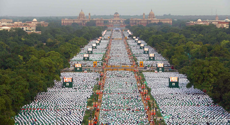 A bird’s eye view of Rajpath on the occasion of International Yoga Day, in New Delhi on June 21, 2015.