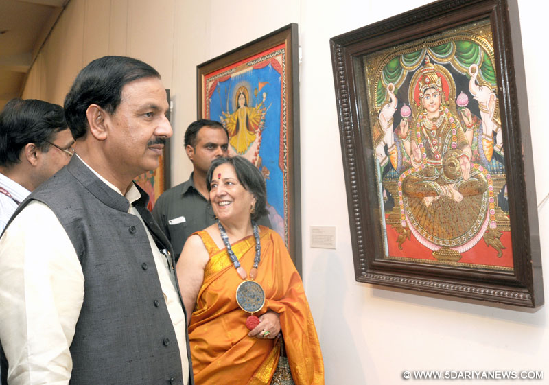 Dr. Mahesh Sharma visiting the exhibition at the inauguration of the exhibition “Yoga Chakra, Tradition & Modernity – a multi-media creative encounter” as part of festival “Yog Parva”, in New Delhi on June 21, 2015.