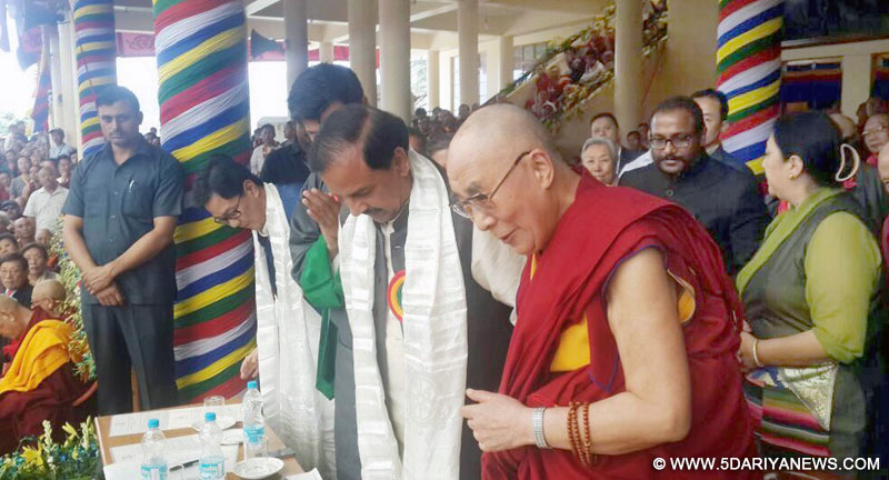 Dr. Mahesh Sharma and the Minister of State for Home Affairs, Kiren Rijiju, at the 80th birth anniversary celebrations of Dalai Lama, at McLeod Ganj, in Dharamsala on June 21, 2015. 