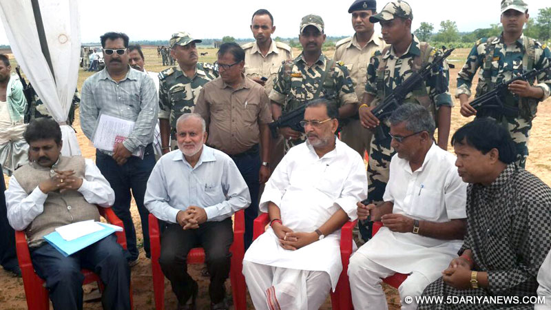 The Union Minister for Agriculture, Radha Mohan Singh reviewing the preparation for laying of foundation stone of the National Agricultural Research Institute, in Barahi, Jharkhand on June 22, 2015.