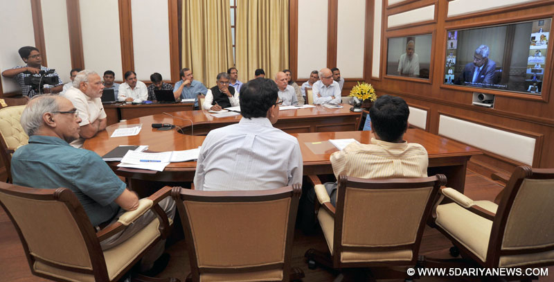 Narendra Modi chairing fourth interaction through PRAGATI – a ICT-based platform for Pro-Active Governance & Timely Implementation, in New Delhi on June 24, 2015.