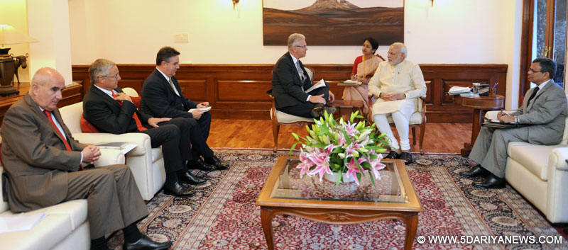 The CEO, Airbus Defence and Space, Bernhard Gerwert calling on the Prime Minister, Narendra Modi, in New Delhi on June 30, 2015.