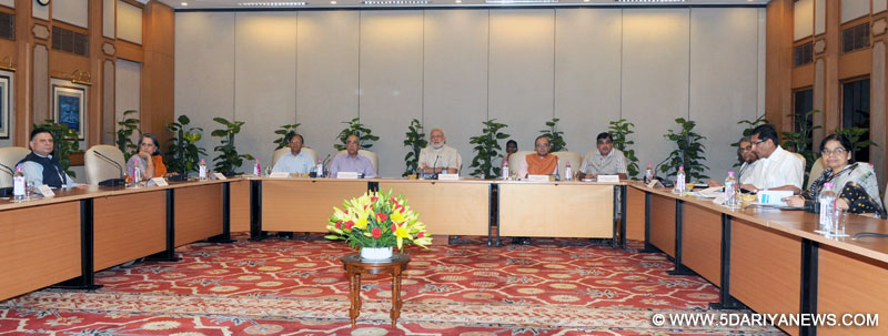 The Prime Minister, Narendra Modi chairing the high-level meeting to review the progress of the National Highway Programmes, in New Delhi on July 02, 2015.