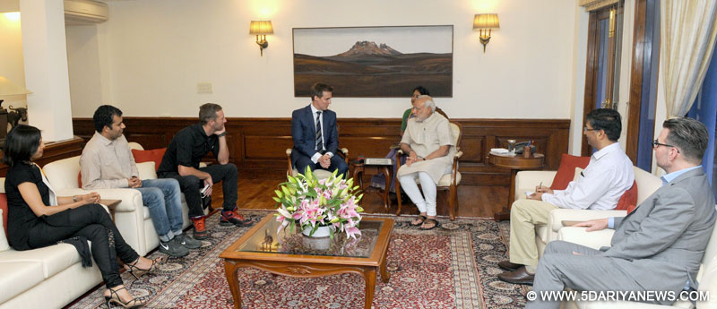 The representatives of the Global Poverty Project calling on the Prime Minister, Narendra Modi, in New Delhi on July 02, 2015