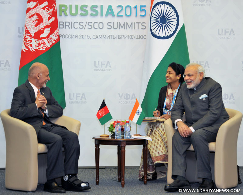 The Prime Minister,Narendra Modi meeting the President of the Islamic Republic of Afghanistan,Mohammad Ashraf Ghani, on the sidelines of the SCO Summit, in Ufa, Russia on July 10, 2015.