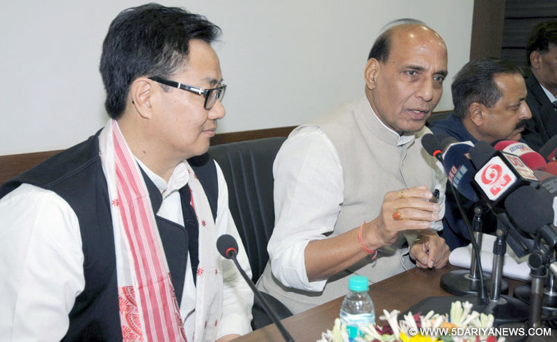 Rajnath Singh addressing a press conference after chairing the meeting of the Chief Ministers of Eight North Eastern States on Security & Development, in Guwahati on July 11, 2015. 