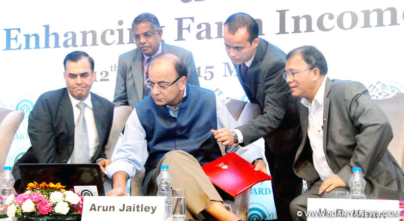 Arun Jaitley launching the ‘NABARD Rural Economy Tracker’ which gives a real-time overview of rural development in India, at the NABARD National Symposium on Mitigating Agrarian Distress and Enhancing Farm Income, in Mumbai on July 12, 2015.