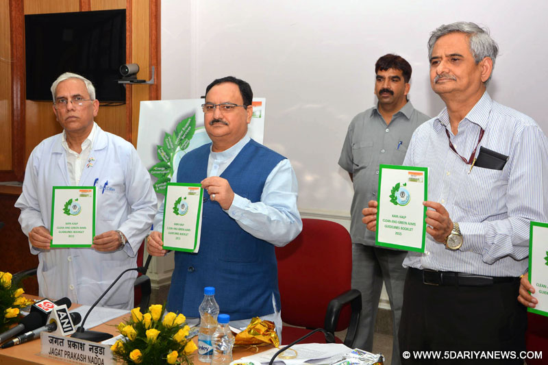 J.P. Nadda launching the “Clean and Green AIIMS campaign”, under the award scheme of Kayakalp, at AIIMS, in New Delhi on July 15, 2015. The Secretary (Health and Family Welfare), Shri B.P. Sharma and the Director, AIIMS, New Delhi, Prof. M.C. Mishra are also seen.
