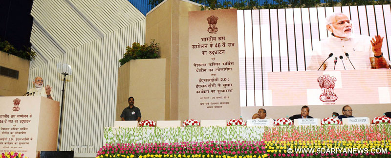 Narendra Modi addressing the inaugural ceremony of the 46th session of Indian Labour Conference, in New Delhi on July 20, 2015. 