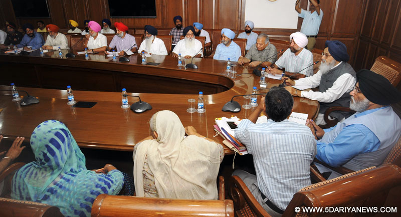 Punjab Chief Minister Parkash Singh Badal presiding over a meeting to review the arrangements of inaugural ceremony of Mai Bhago Armed Forces Preparatory Institute at Punjab Bhawan, Chandigarh on Tuesday. 