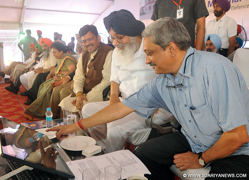 Union Defence Minister Manohar Parrikar and Punjab Chief Minister Parkash Singh Badal during the inaugural ceremony of ‘Mai Bhago Armed Forces Preparatory Institute for Girls’ at Mohali on Saturday