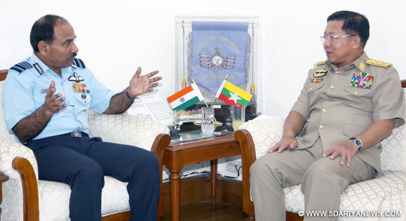The Commander-in-Chief of Defence Services, Myanmar, Senior General Min Aung Hlaing calling on the Chief of the Air Staff, Air Chief Marshal Arup Raha, in New Delhi on July 29, 2015. 