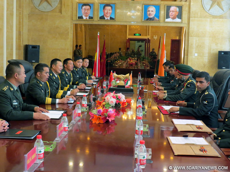 Chusul: A delegation led by Brigadier J.K.S. Virk from India meets a delegation led by Senior Colonel Chen Zheng Shan from China during a ceremonial border personnel meeting to mark the People