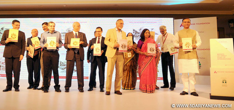 Jayant Sinha launching the report of the Sectoral Impact, at the ABF Conference on “Poverty alleviation Through Livelihood Intervention”, in New Delhi on August 10, 2015.