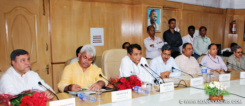 The Union Minister for Railways,  Suresh Prabhakar Prabhu addressing after flagging off the new train services after the completion of North Lakhimpur-Murkongselek and Balipara-Bhalukpong sections into broad-gauge, through Video conferencing from Rail Bhavan, in New Delhi on August 10, 2015. 