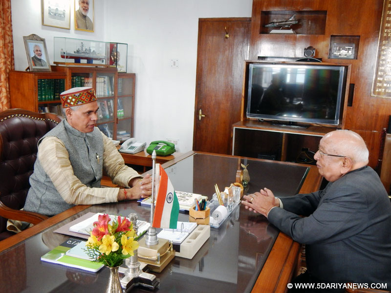 Speaker H.P. Vidhan Sabha Shri B.B.L. Butail calls on Governor Acharya Devvrat at Rajbhawan, Shimla on 12 August 2015