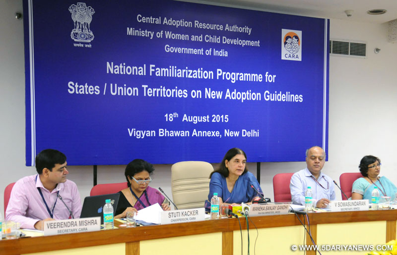 Maneka Sanjay Gandhi addressing the National Familiarization Programme for States/UTs on New Adoption Guidelines, in New Delhi on August 18, 2015. 