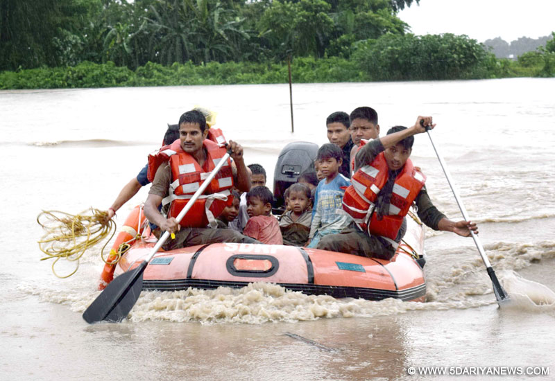  Assam: Army deployed for relief and rescue operation in flood hit Kokrajhar and Chirang districts of Assam on Aug 20, 2015. 