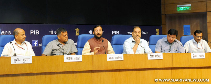 Prakash Javadekar addressing a Press Conference on Intended Nationally Determined Contributions (INDCs), in New Delhi on August 24, 2015. 