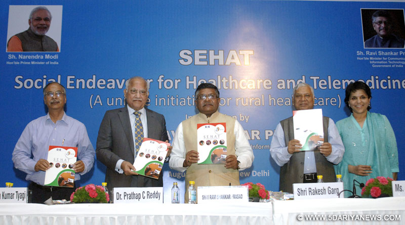 Ravi Shankar Prasad launching the Telemedicine services at Common Service Centres in collaboration with the Apollo Hospitals, at a function, in New Delhi on August 25, 2015. 
