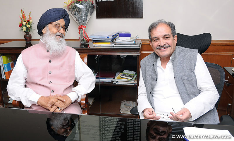 Punjab Chief Minister Mr. Parkash Singh Badal during meeting with Union Rural Development Minister Mr.Chaudhary Birendra Singh on Wednesday
