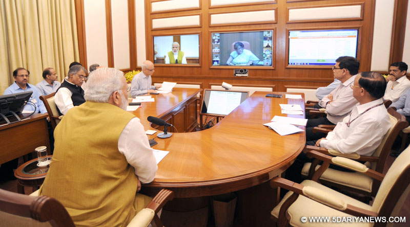 The Prime Minister, Shri Narendra Modi chairing fifth interaction through PRAGATI - the ICT-based, multi-modal platform for Pro-Active Governance and Timely Implementation, in New Delhi on August 26, 2015.