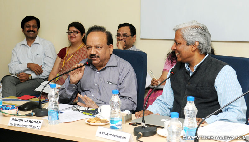 The Union Minister for Science & Technology and Earth Sciences, Dr. Harsh Vardhan launching the “eProMIS”, web enabled project management information system for the Department of Biotechnology (DBT) projects, during the inauguration of the DBT Strategy Meet, at the NCR Biotech Science Cluster, Faridabad on August 31, 2015.