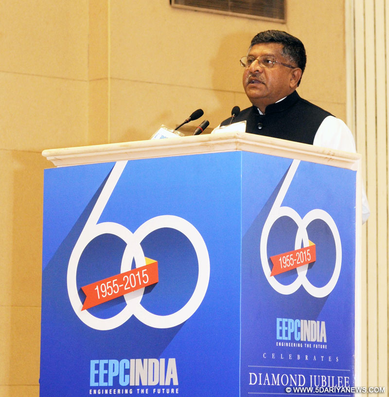 Ravi Shankar Prasad addressing at the Diamond Jubilee celebrations of Engineering Export Promotion Council of India (EEPC India), in New Delhi on September 03, 2015.