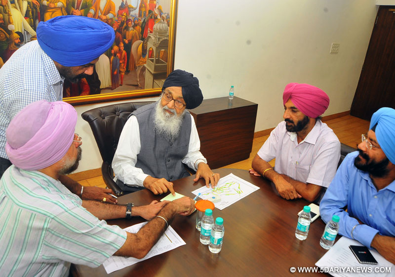 Punjab Chief Minister Mr. Parkash Singh Badal during meeting of Irrigation department at his residence on Friday. 