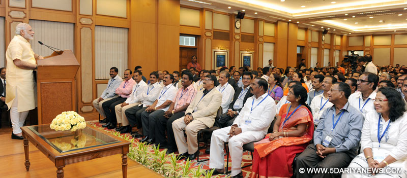 The Prime Minister, Shri Narendra Modi addressing the gathering at an informal interaction with the National Awardee Teachers, on eve of the Teachers’ Day, in New Delhi on September 04, 2015.
