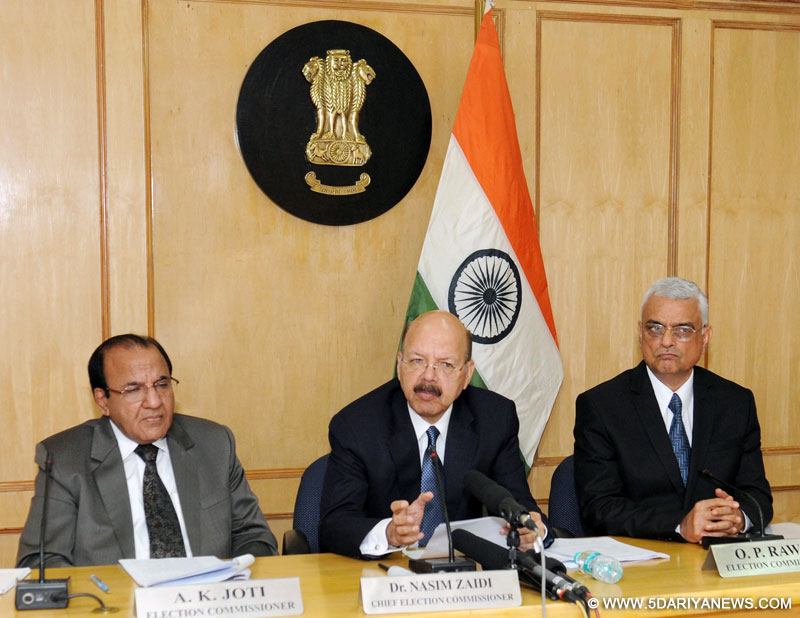 The Chief Election Commissioner, Dr. Nasim Zaidi along with the Election Commissioners, Shri A.K. Joti and Shri Om Prakash Rawat holding a press conference to announce the Bihar elections, in New Delhi on September 09, 2015. 