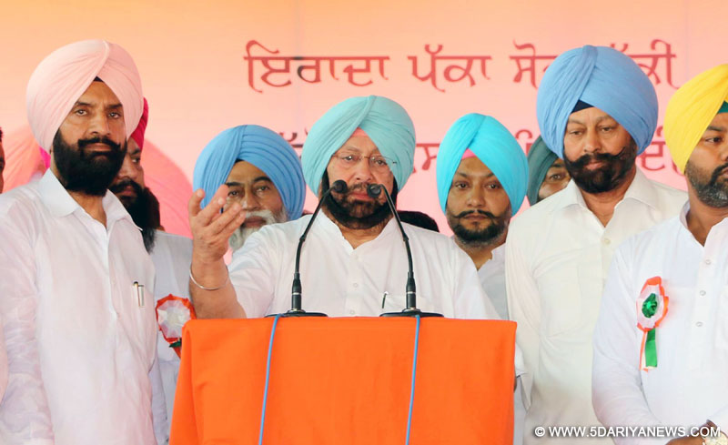 Congress MP Capt. Amrinder Singh during a public rally on the outskirt of Amritsar on Sep 10, 2015. 