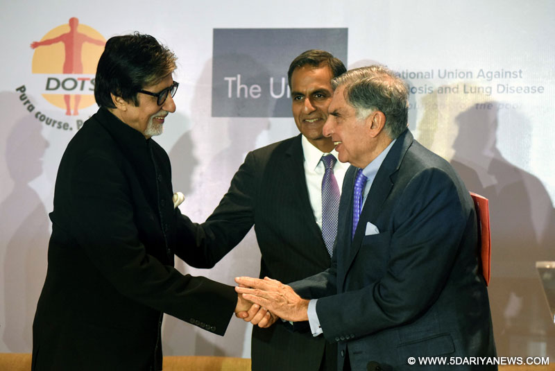 Actor Amitabh Bachchan, Tata group, Chairman Emeritus Ratan Tata and US Ambassador to India Richard Verma during the launch of the `Mumbai Dialogue: Towards a TB Free India` organised by The International Union Against Tuberculosis and Lung Diseases (The Union) in Mumbai, on Sep 10, 2015. 