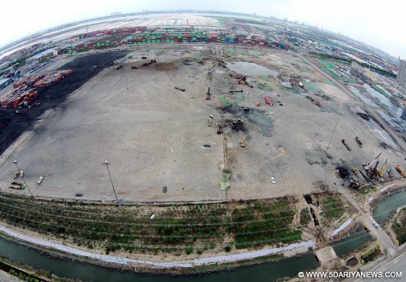 Photo taken on Sept. 11, 2015 shows an aerial view of the warehouse blast site in Binhai New Area of north China