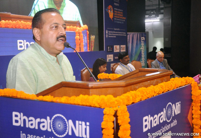 Dr. Jitendra Singh addressing at the inauguration of the two-day National Conclave on “Social Media for Good Governance”, in New Delhi on September 12, 2015.