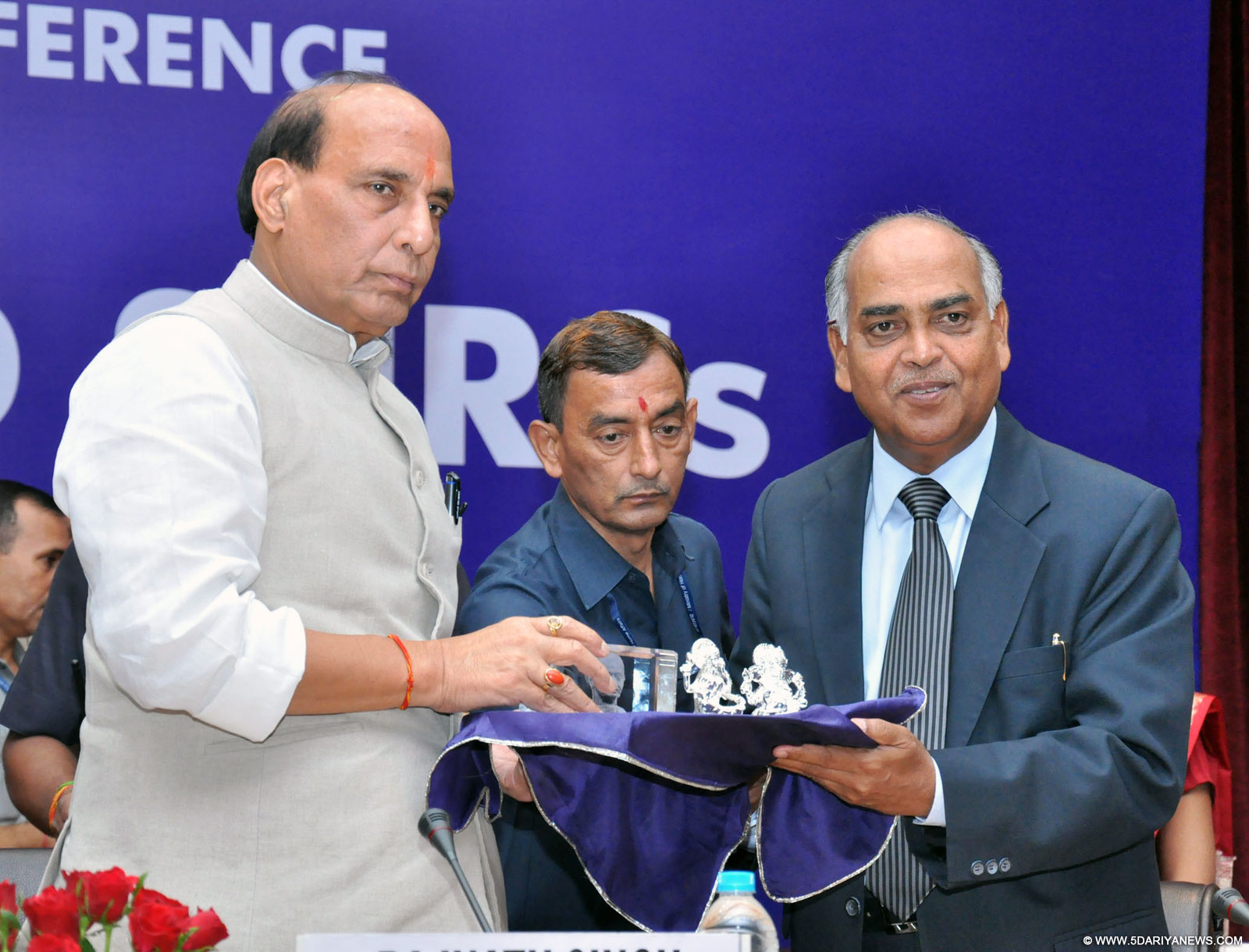The Chairperson, National Human Rights Commission (NHRC), Justice Cyriac Joseph presenting a memento to the Union Home Minister, Shri Rajnath Singh, at the inauguration of a Conference of the National Human Rights Commission (NHRC) and the State Human Rights Commissions (SHRCs), in New Delhi on September 18, 2015.