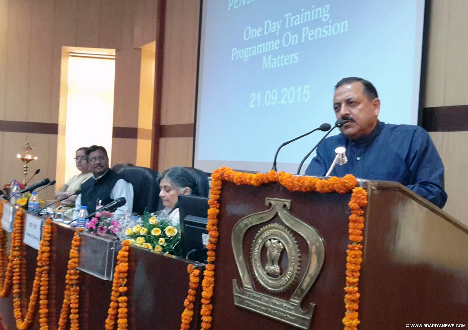 Dr. Jitendra Singh addressing the one-day training programme on pension related matters for officials from different Ministries and Departments, at the Institute of Secretariat Training and Management, in New Delhi on September 21, 2015.