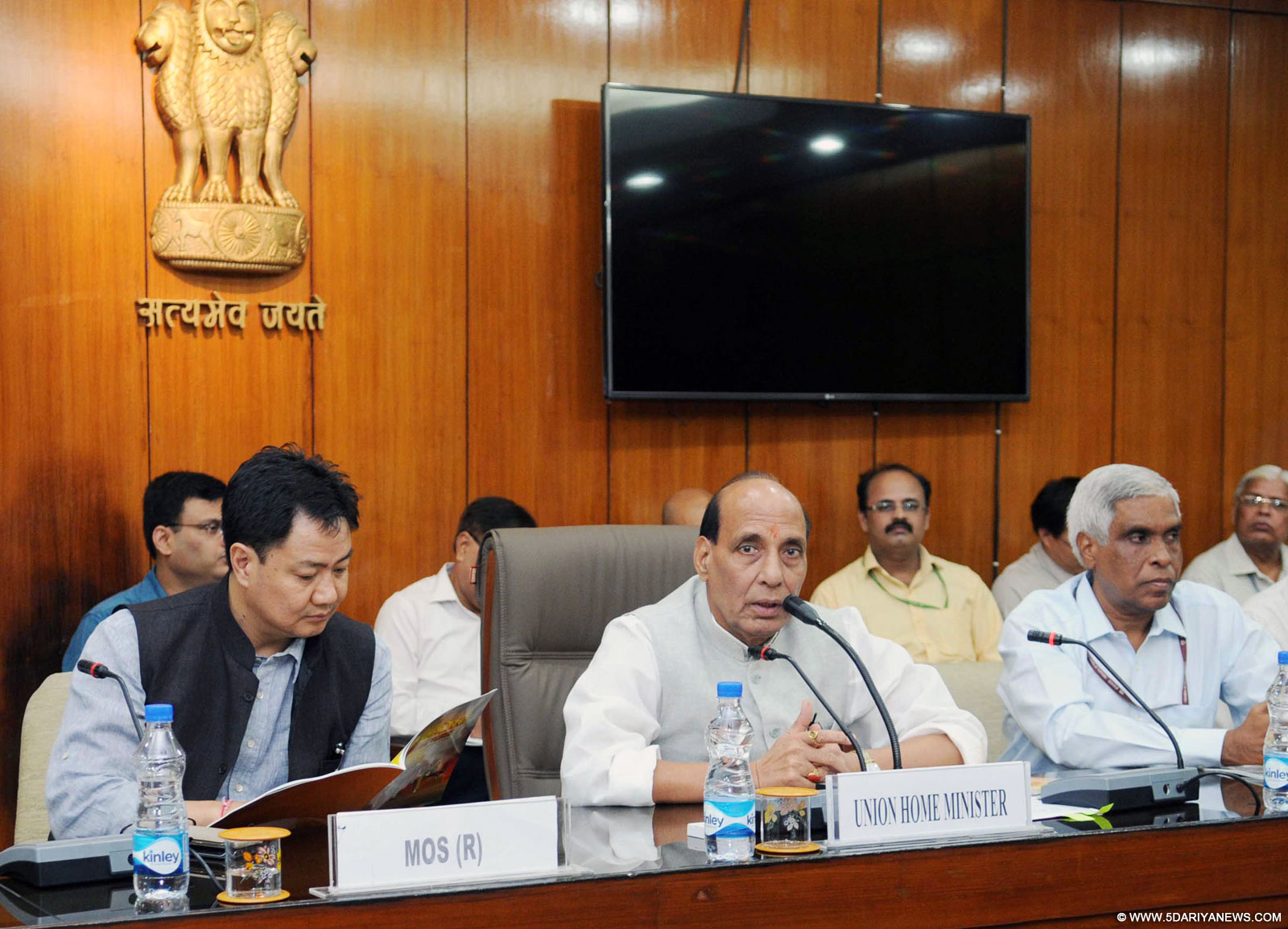 The Union Home Minister, Shri Rajnath Singh addressing at the release of a graphic booklet the saga of valour and sacrifice of CRPF at the Sardar Post, in New Delhi on September 24, 2015. The Minister of State for Home Affairs, Shri Kiren Rijiju is also seen.