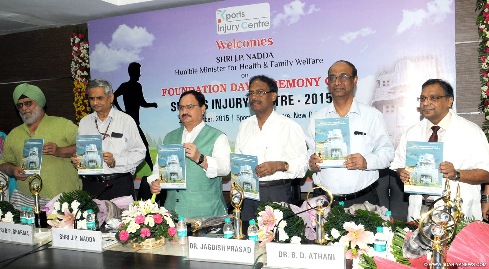 The Union Minister for Health & Family Welfare, Shri J.P. Nadda releasing the “Patient Information Booklet” to mark the 5th Foundation Day of the Sports Injury Centre, Safdarjung Hospital, in New Delhi on September 26, 2015. The Secretary, Ministry of Health and Family Welfare, Shri B.P. Sharma, the DGHS, Dr. (Prof.) Jagdish Prasad and other dignitaries are also seen.