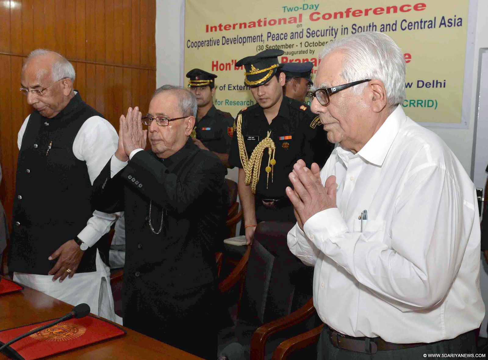  The President, Shri Pranab Mukherjee addressing at the International Conference on Project/Programme “Cooperative Development Peace and Security in South & Central Asia”, at Chandigarh on September 30, 2015. The Governor of Punjab and Haryana and Administrator, Union Territory, Chandigarh, Prof. Kaptan Singh Solanki is also seen.