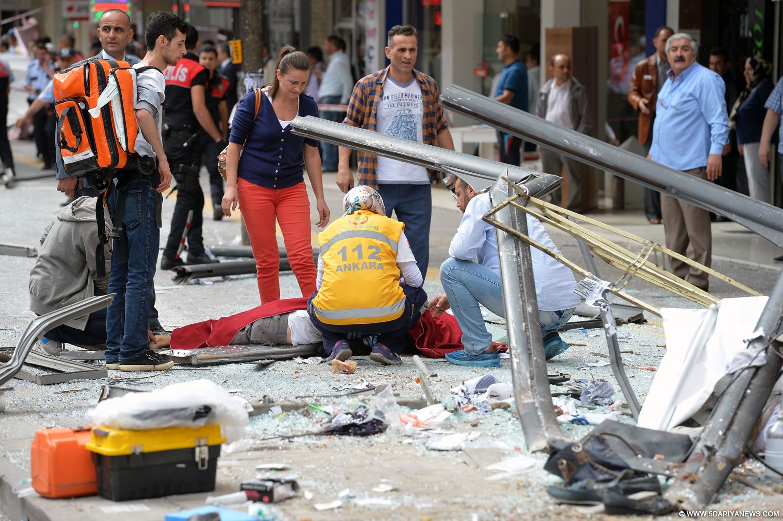 Rescuers work on the site of a traffic accident in Turkish capital of Ankara on Oct. 1, 2015.