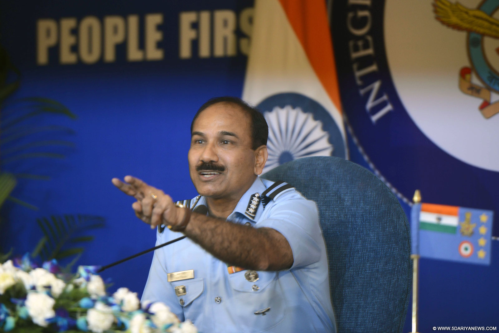 The Chief of the Air Staff, Air Chief Marshal Arup Raha addresses during a press conference in New Delhi on Oct 3, 2015.