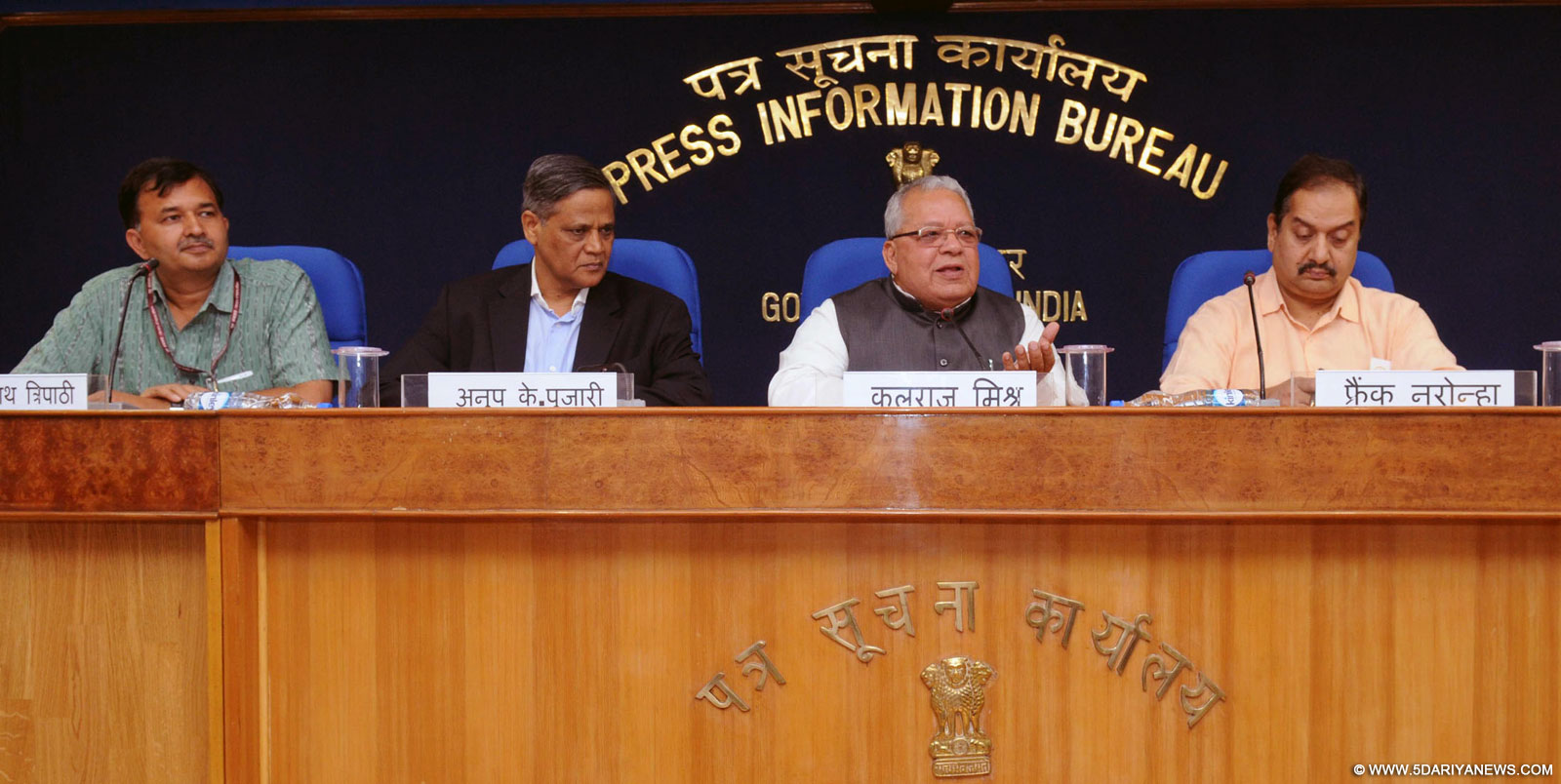 The Union Minister for Micro, Small and Medium Enterprises, Shri Kalraj Mishra address a press conference on “Udyog Aadhar Memorandum” a simplified registration format for MSMEs, in New Delhi on October 06, 2015. The Secretary, Ministry of Micro, Small & Medium Enterprises and Steel, Dr. Anup K. Pujari and the Director General (M&C), Press Information Bureau, Shri A.P. Frank Noronha are also seen.